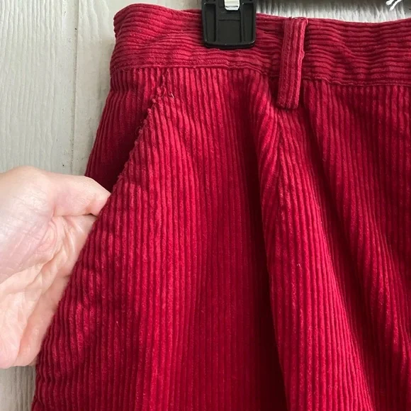 Vintage 80s/90s Women Charter Club Hi-Rise Red Ribbed Corduroy Pleated Pants 12 - Picture 9 of 9